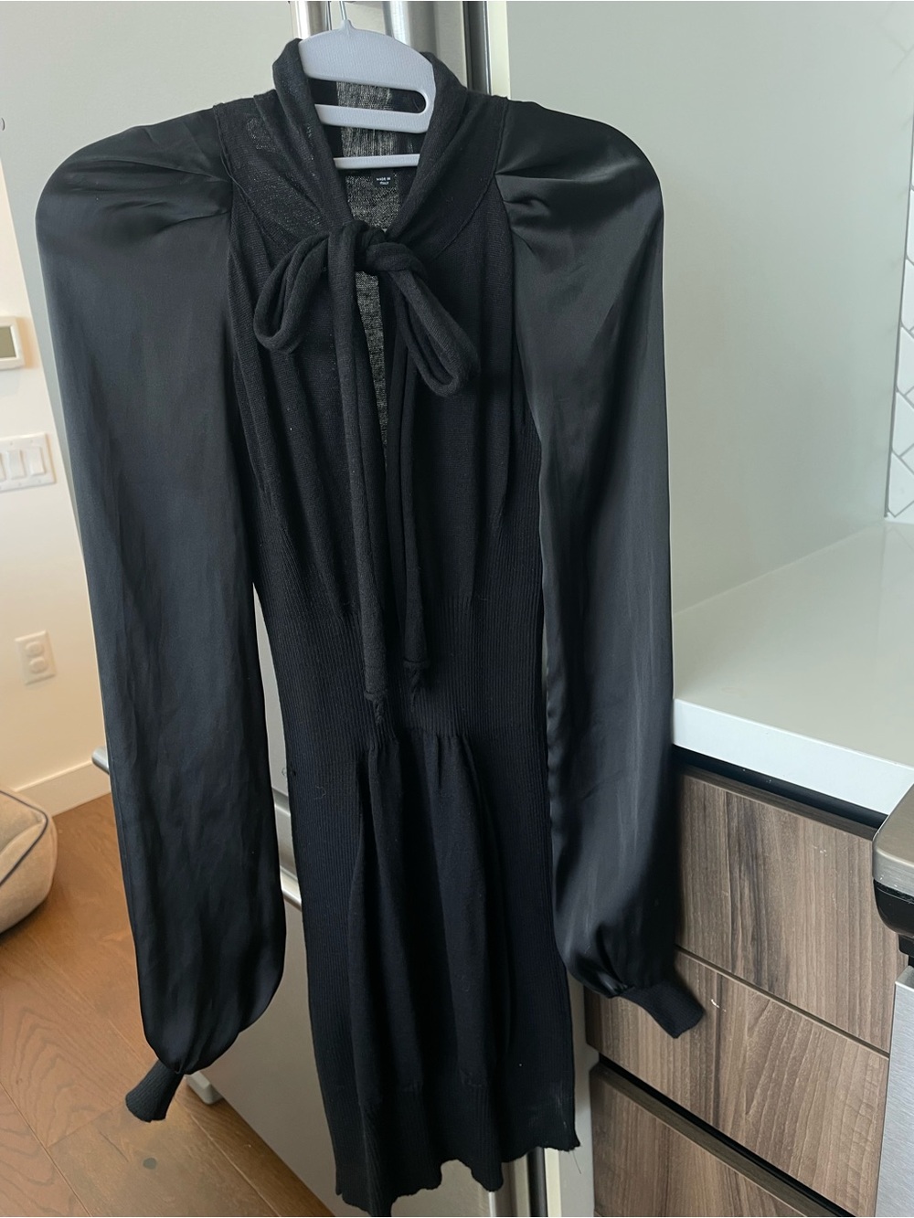 Sisley-Paris Black Long-Sleeve Tie-Neck Dress